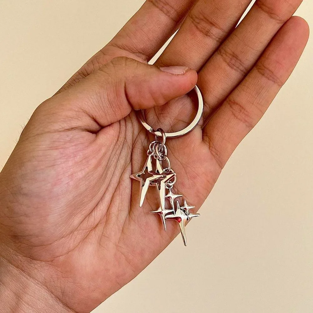 y2k 2000s triple star pendant keyring for keychain